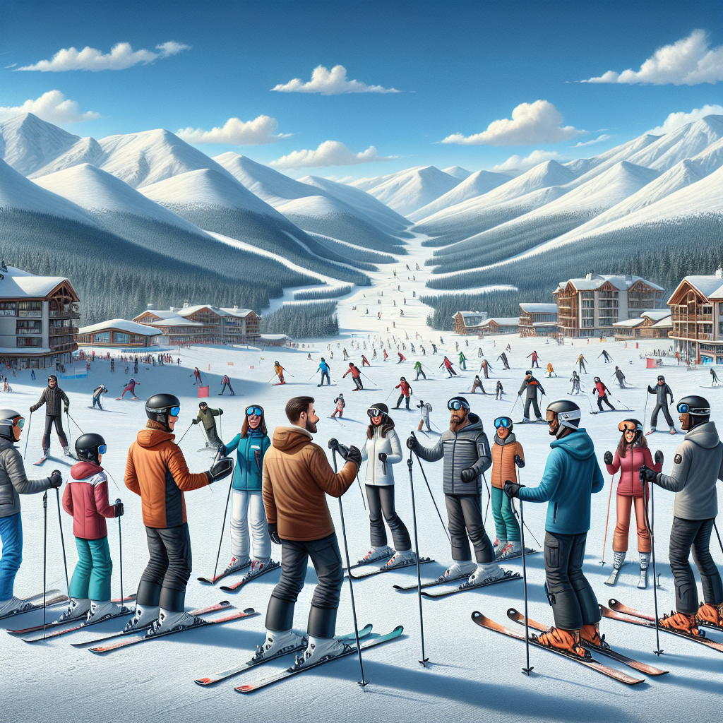 Ski instructor teaching skiing techniques in Bansko snowy mountains