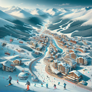 Писти Банско с красиви снежни планински пейзажи и скиори на склоновете