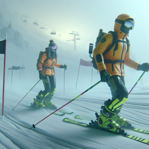 Скиор кара ски в мъгла, използва съвети за каране на ски при мъгла и лоша видимост