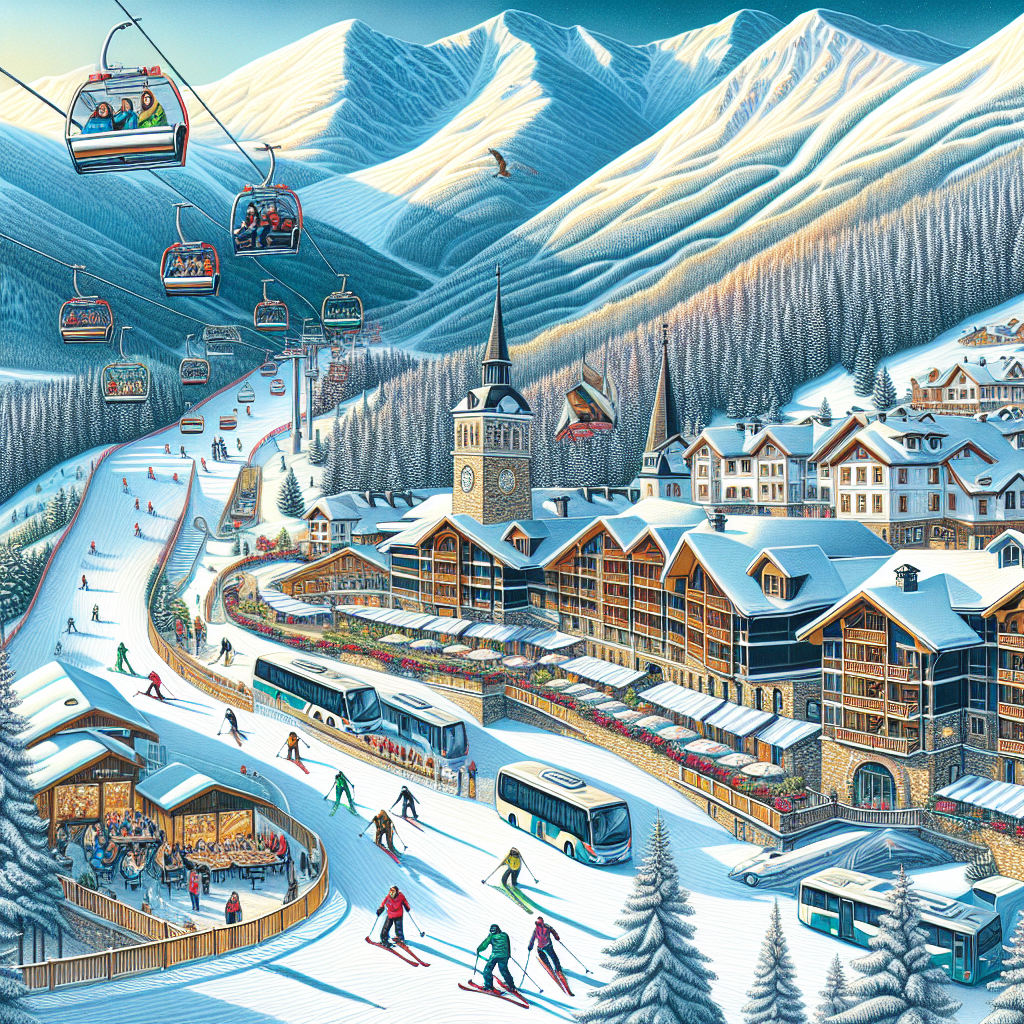 Snow-covered slopes and ski lifts at Bansko Ski resort in Bulgaria