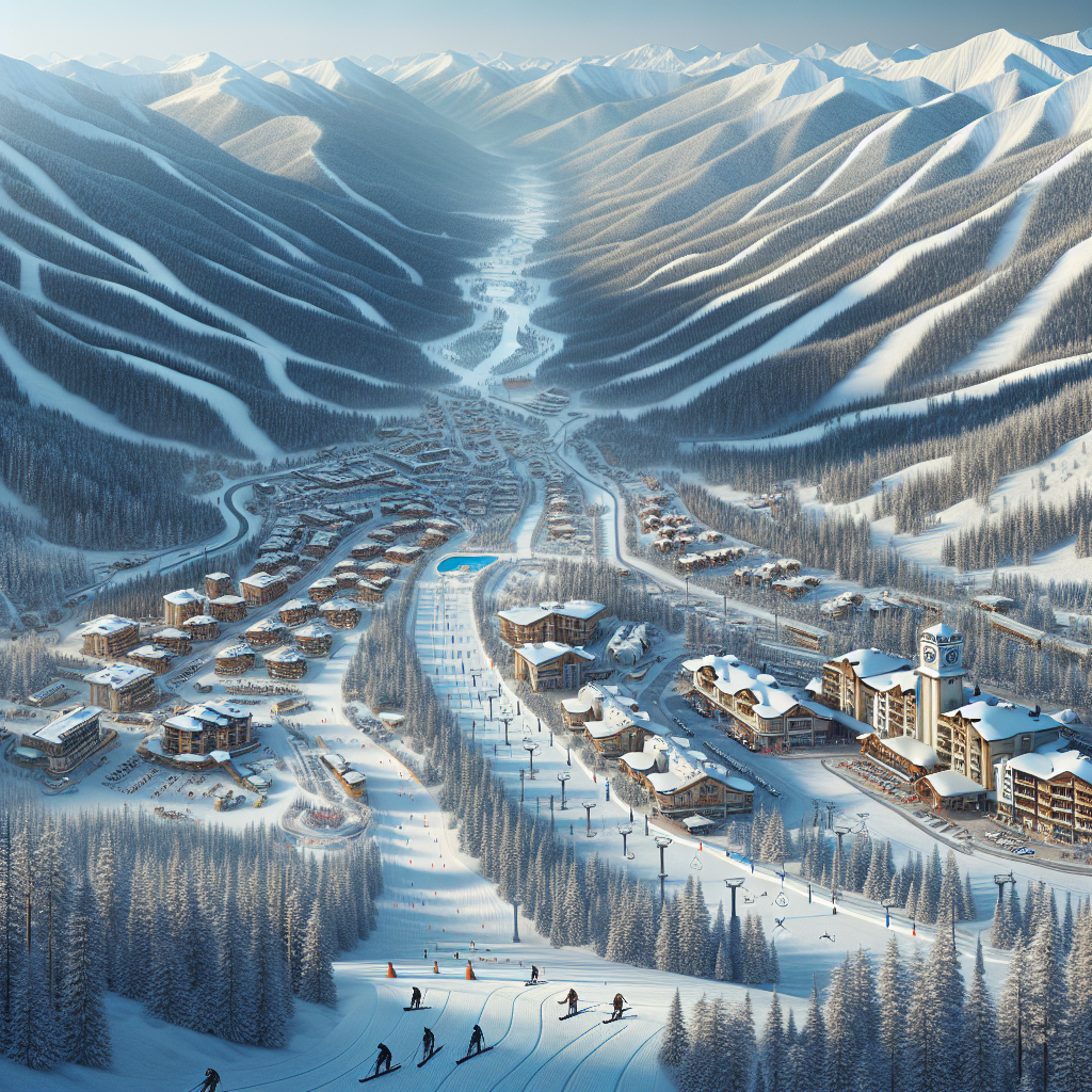 Снежна писта в Банско с планински пейзаж и скиори на писта Банско