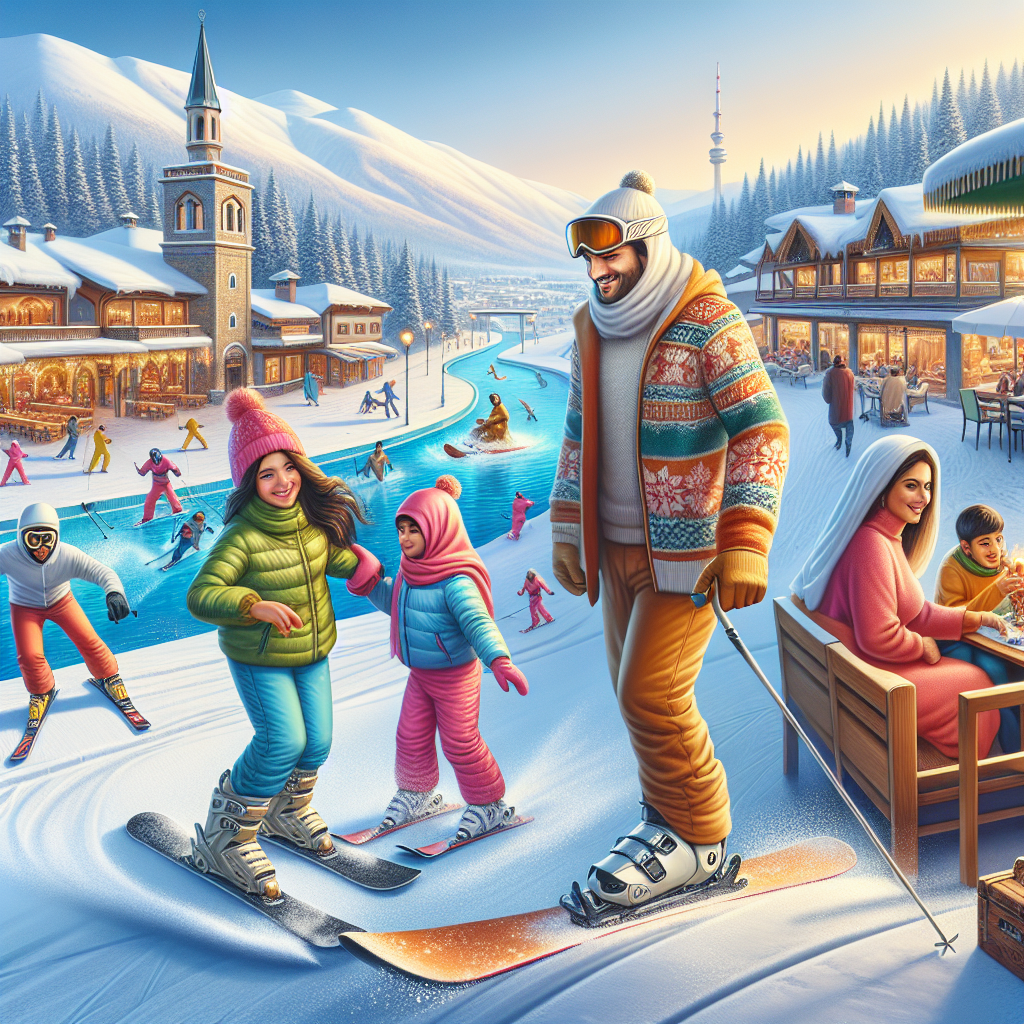 Семейство се забавлява на ски писта в Банско през зимата