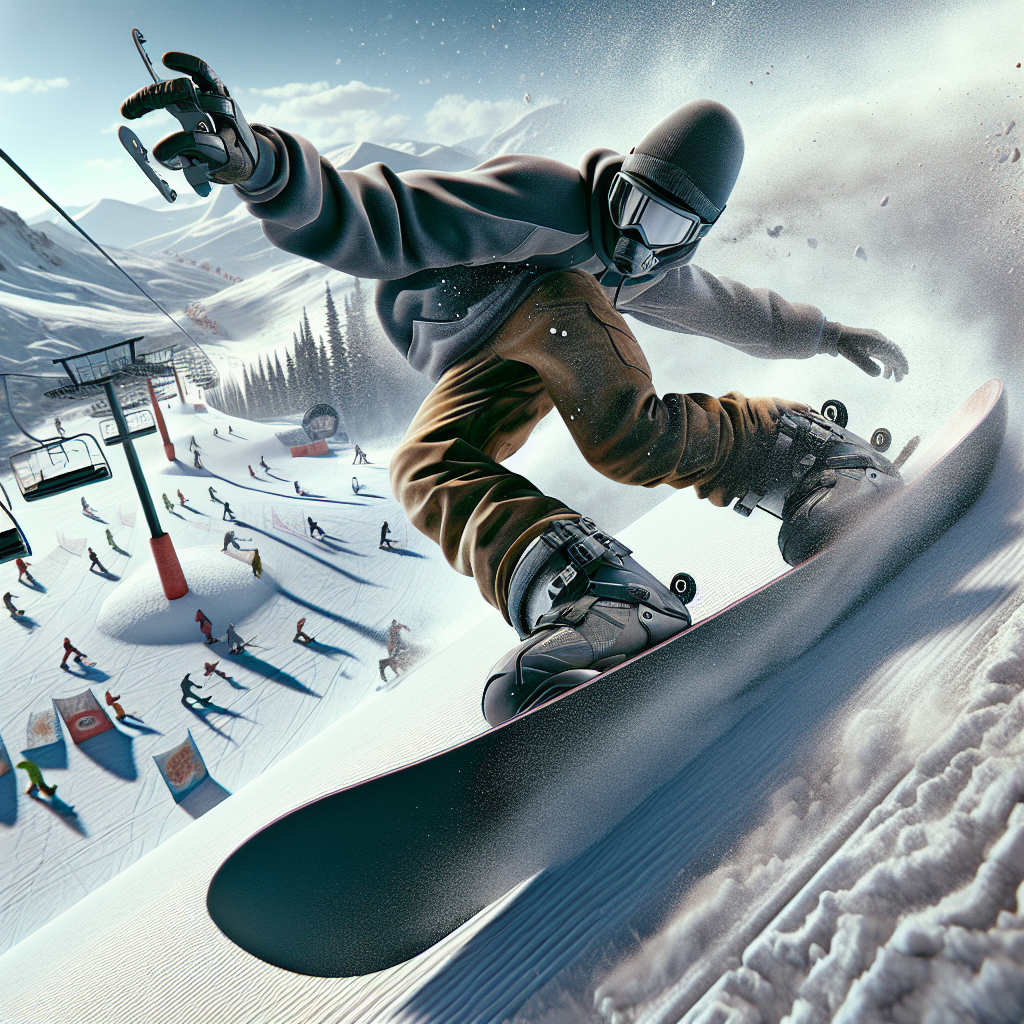 Snow board rider performing a jump on a snowy mountain slope
