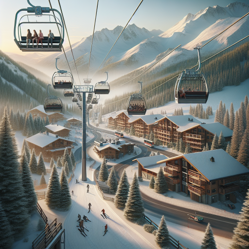 Лифтове Банско с планински пейзаж и скиори