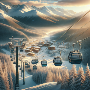 Modern ски лифт банско gondola lift transporting skiers in the Pirin Mountains