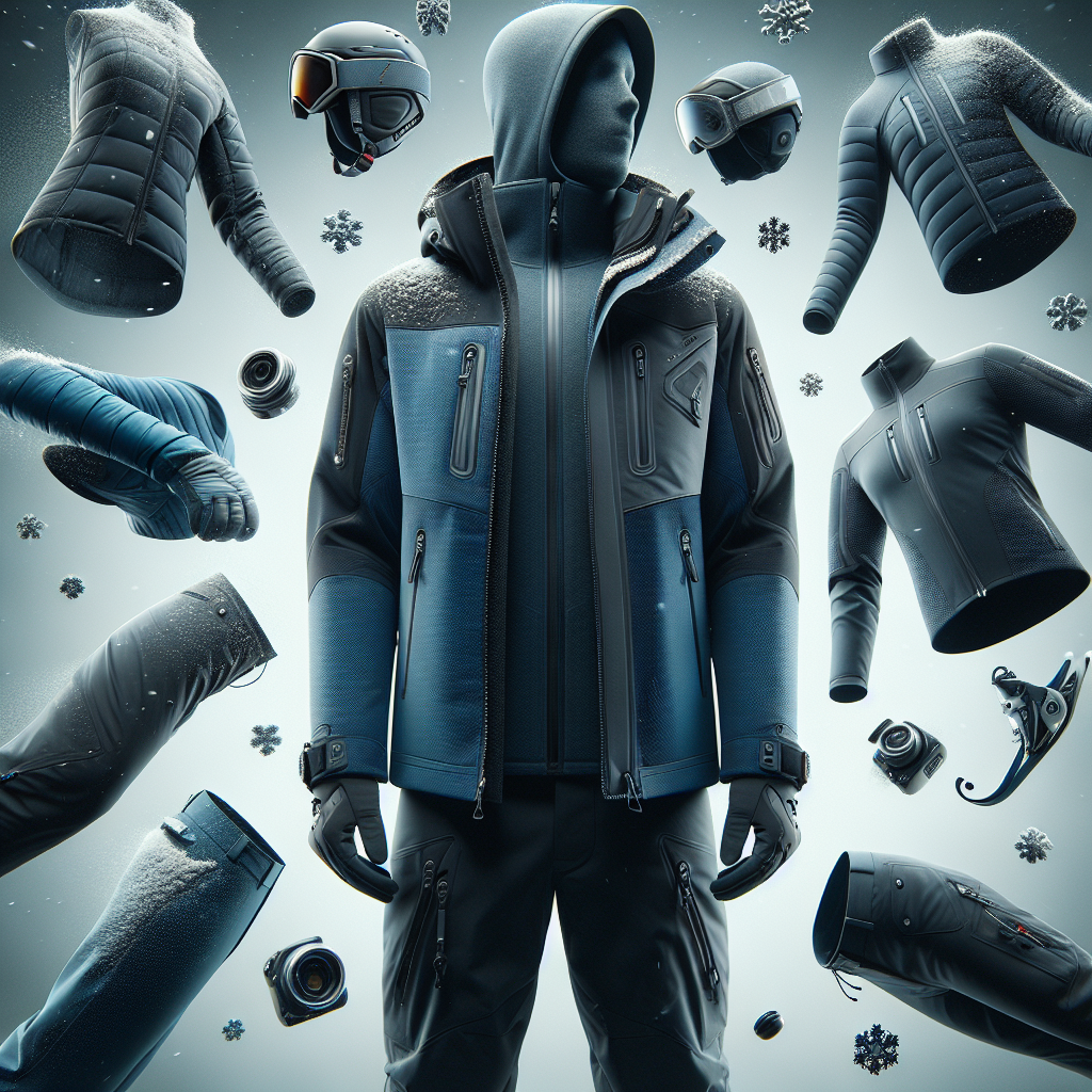 Скиор облечен в подходящо ски яке и панталон на заснежен планински склон