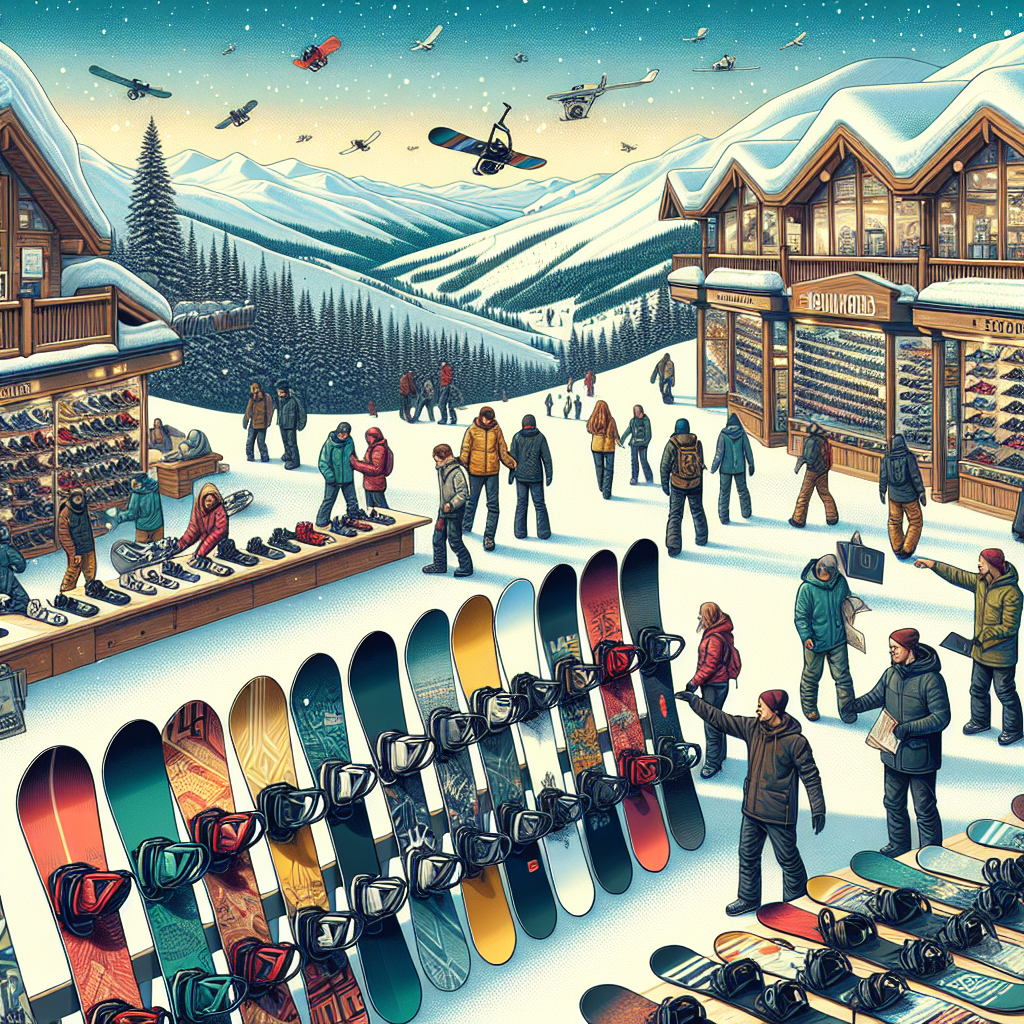 Snowboard rental shop in Bansko with various snowboards on display