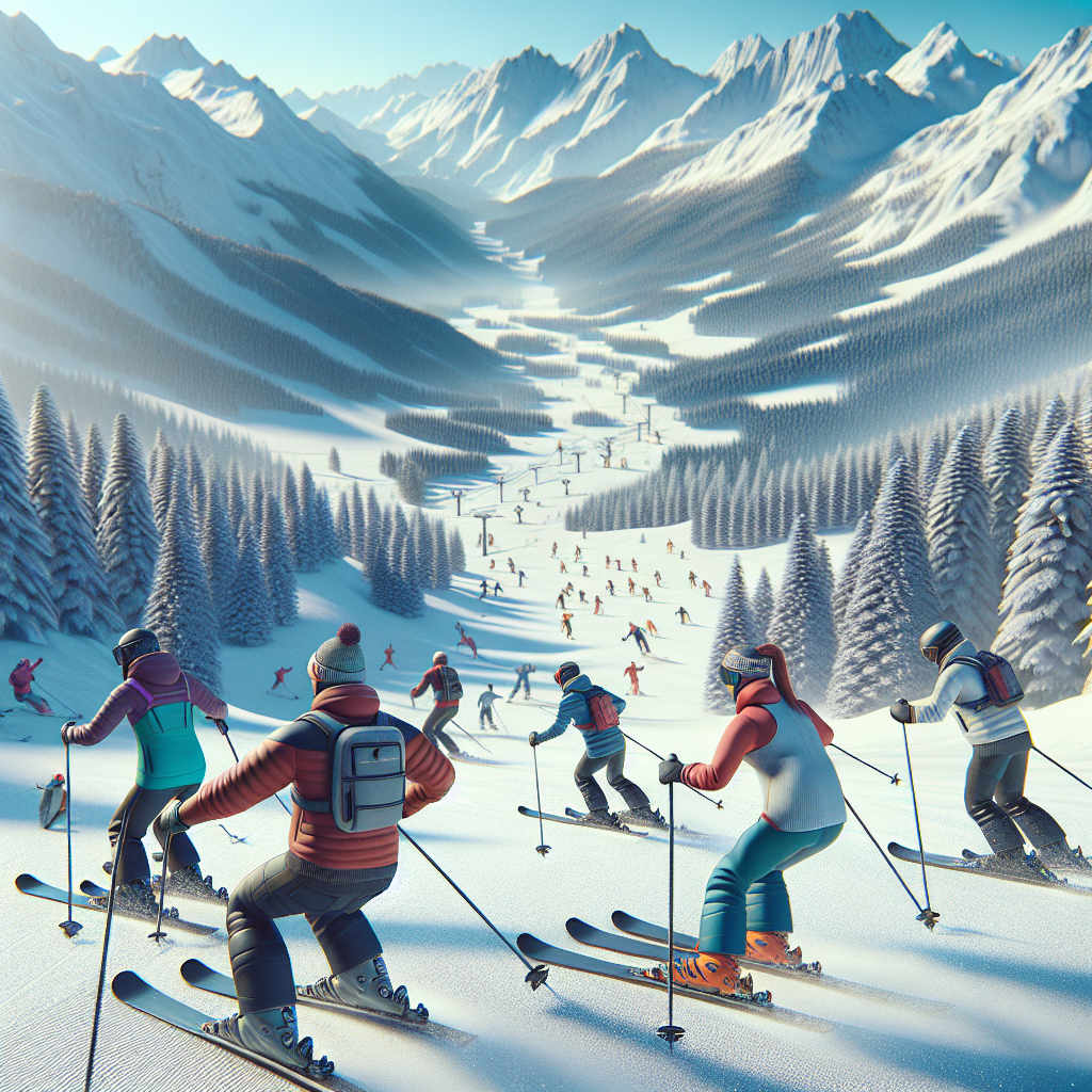 Скиор с пълна защитна екипировка кара бялата писта безопасно