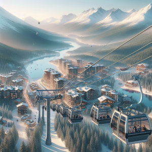 Изглед на Банско лифт с планинските писти и Пирин планина на заден план