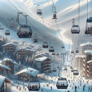 Кабинкови лифтове в Банско сред снежни върхове на Пирин планина