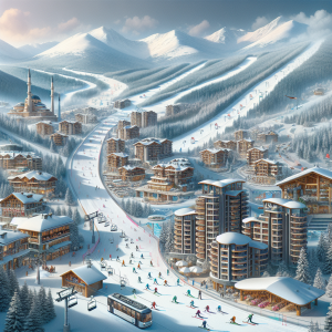 Зимен пейзаж и скиори на Банско ски курорт