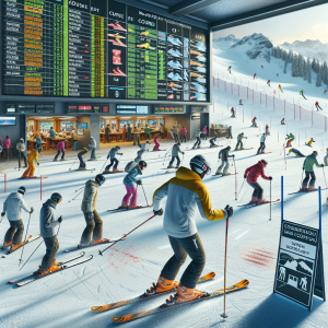 Скиор с предпазна екипировка кара безопасно на зимна писта