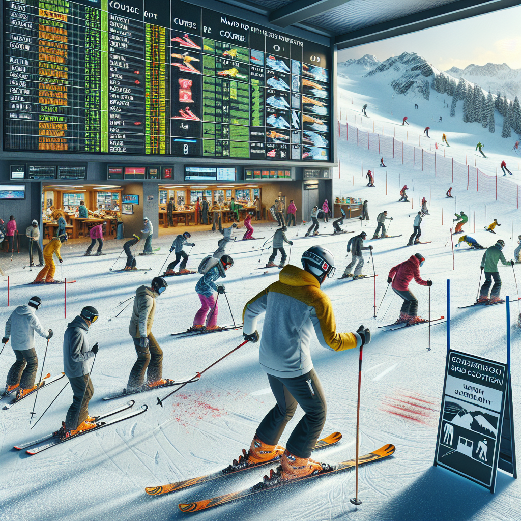 Скиор с предпазна екипировка кара безопасно на зимна писта