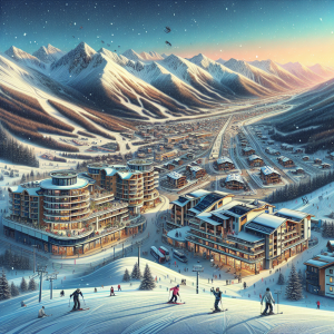 Скиори на Банско писта в Пирин планина с ясен зимен ден