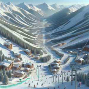 Зимен пейзаж със ски писта и планински лифт