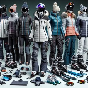 Жена с модерна ски екипировка за жени на снежен планински склон