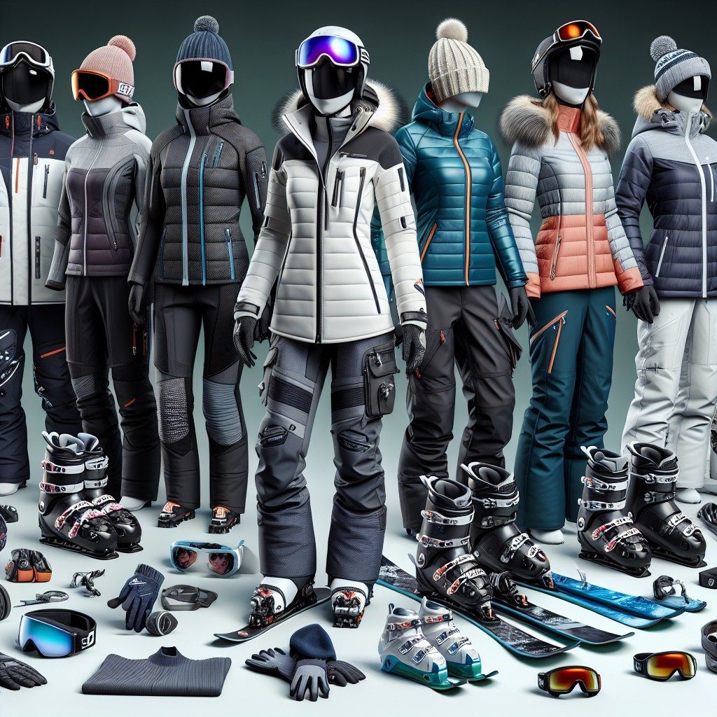 Жена с модерна ски екипировка за жени на снежен планински склон