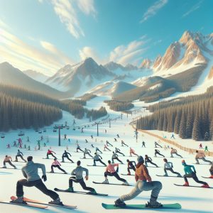 Спортист изпълнява 10-минутна загрявка преди ски или сноуборд за предотвратяване на травми