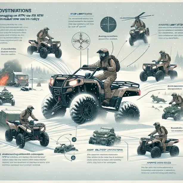 ATV превозно средство карано по сняг с видими ограничения и техники за безопасност