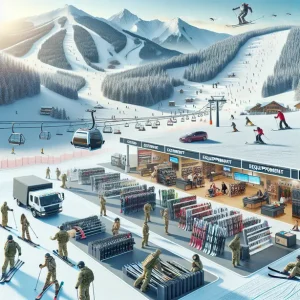 Ски Оборудване за наем на ски Банско на снежна писта в планината