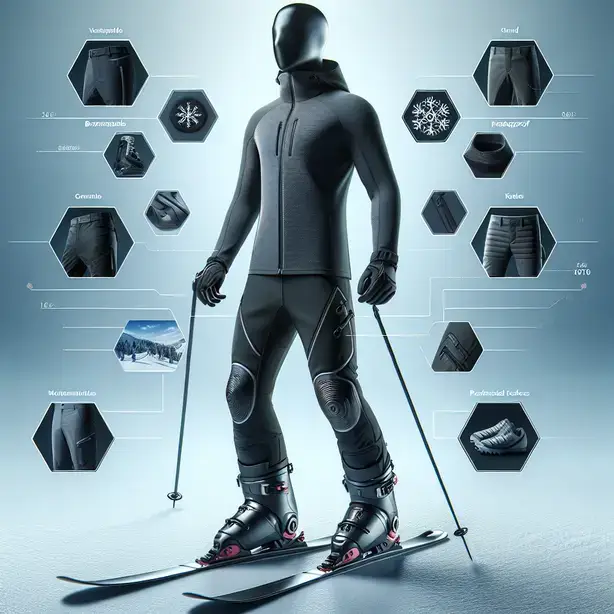 Мъж облечен в модерен ски панталон на планинската писта