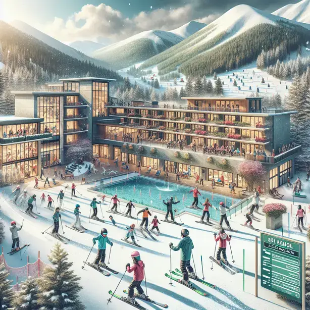 Инструктор по ски преподава урок на скиори в Банско ски училище