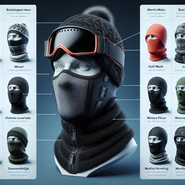 Person wearing a warm ски маски ski mask in snowy mountains