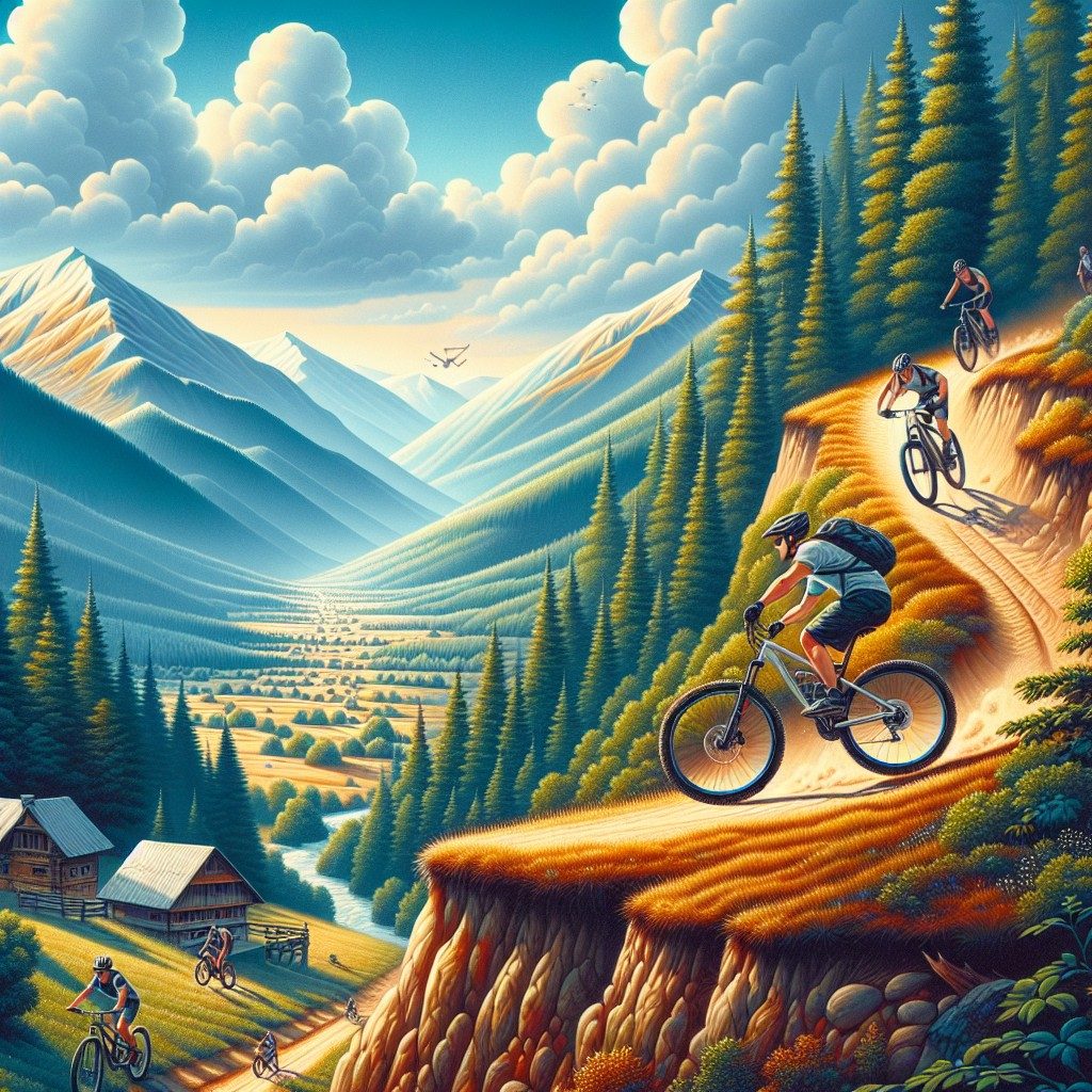 Планинско колоездене около Банско: велосипедист на планински маршрут сред зелена природа