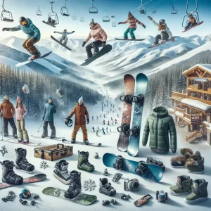 Сноуборд пълна екипировка Банско – сноубордист със защитна каска и ски екипировка на снежен склон в Банско