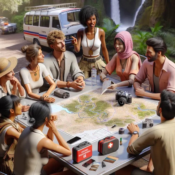 Турист, задаващ въпроси на гид по време на брифинг преди тур