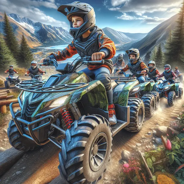 Дете кара ATV в природата по време на ATV турове за деца в Банско