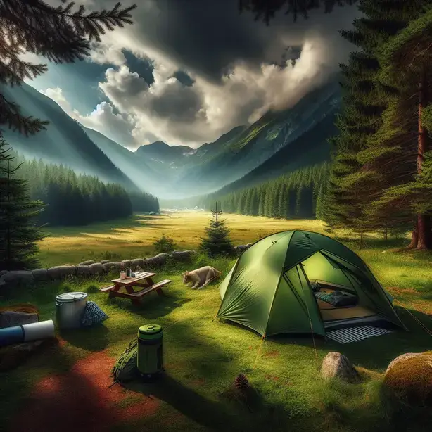 Къмпинг близо до Банско: палатка сред природата с планински пейзаж